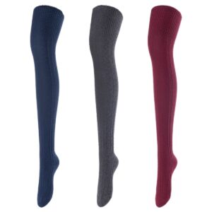 JMYP1025 Women's 3-Pair Cotton Thigh-High Socks